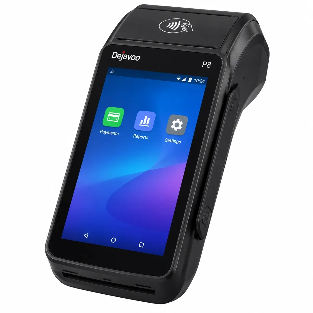 Dejavoo P8 wireless payment terminal accepting a card