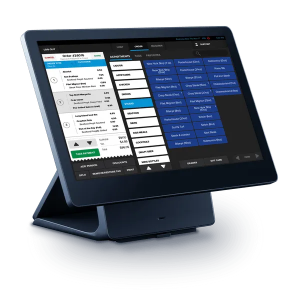 Shift4 Dine Workstation countertop touchscreen with restaurant ordering interface