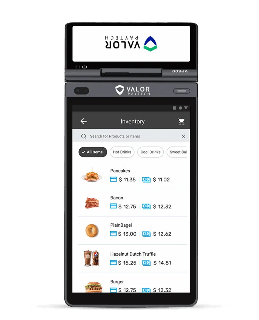 Valor VP800 front view with merchant and customer dual screens